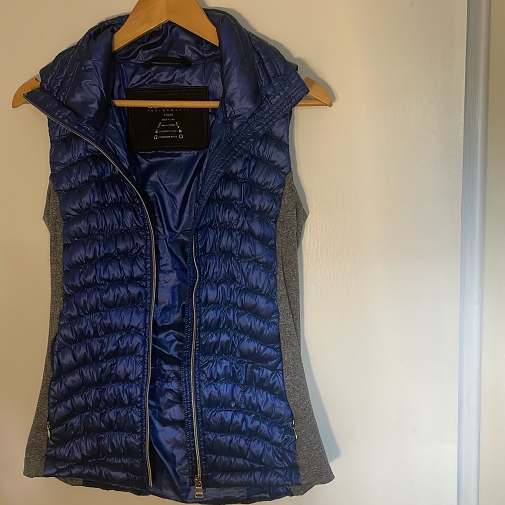 Calvin Klein down zip-up best. Pretty royal blue with gray sides. XS.
